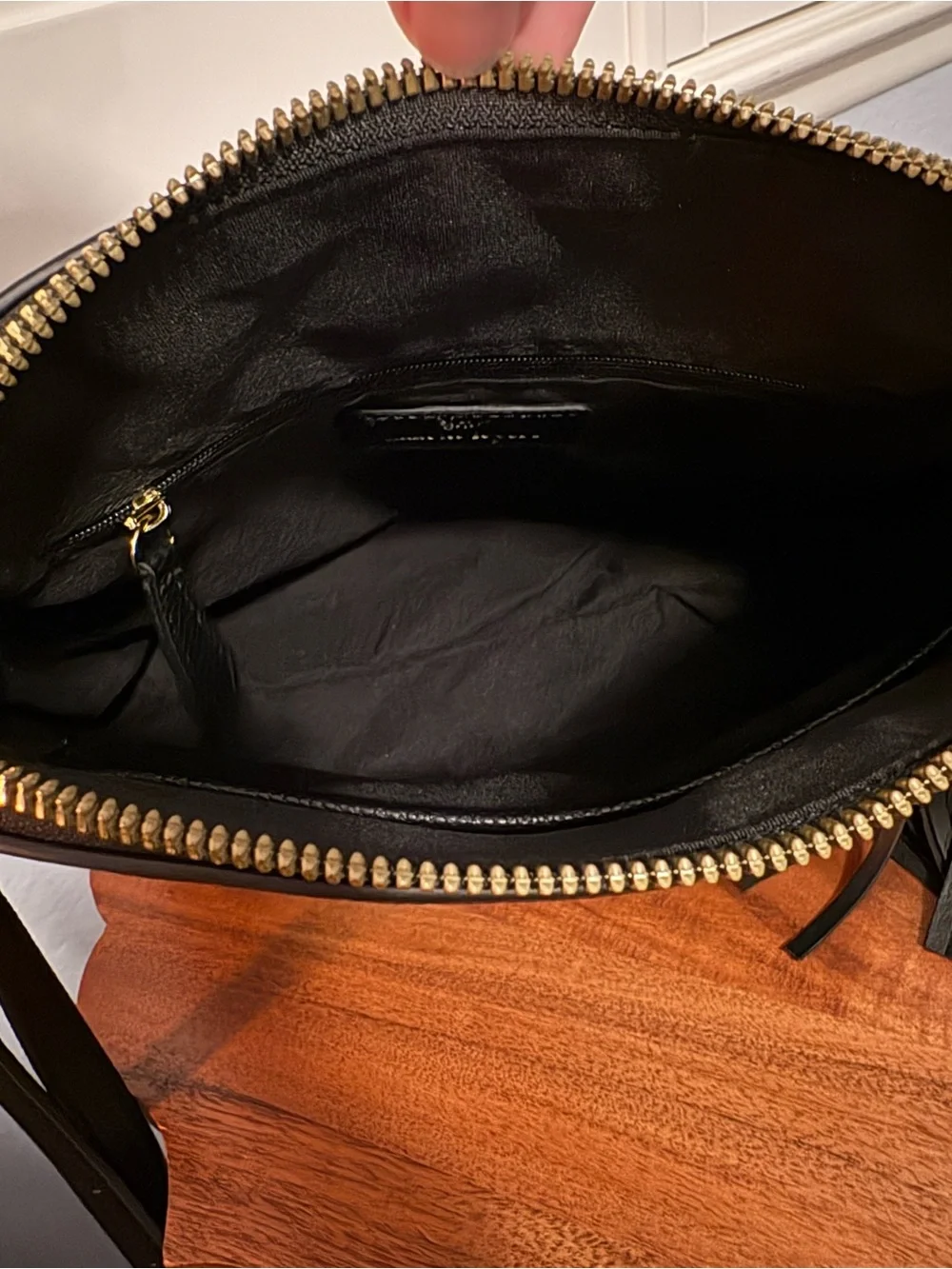 Nanette Lepore Black Pebbled Leather Messenger with Gold Accents